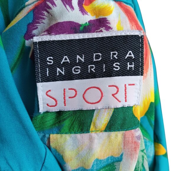 Large Vintage Hawaiian Shirt Top Sandra Ingrish Sport Rayon Floral Print Wild - Picture 5 of 5